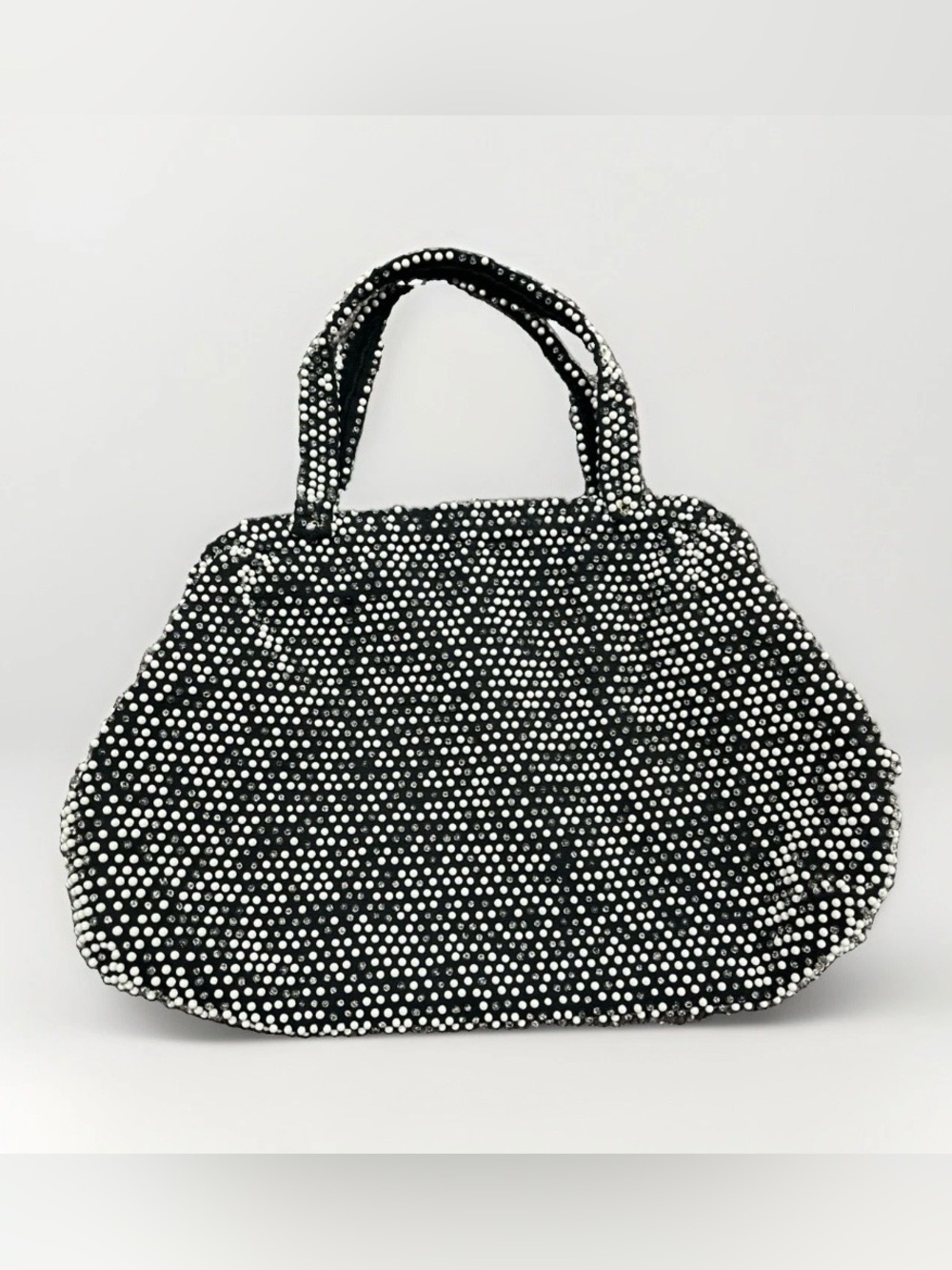 Vintage Corde Bead by Lumured Black White Beaded Hand Bag Purse Classic Retro